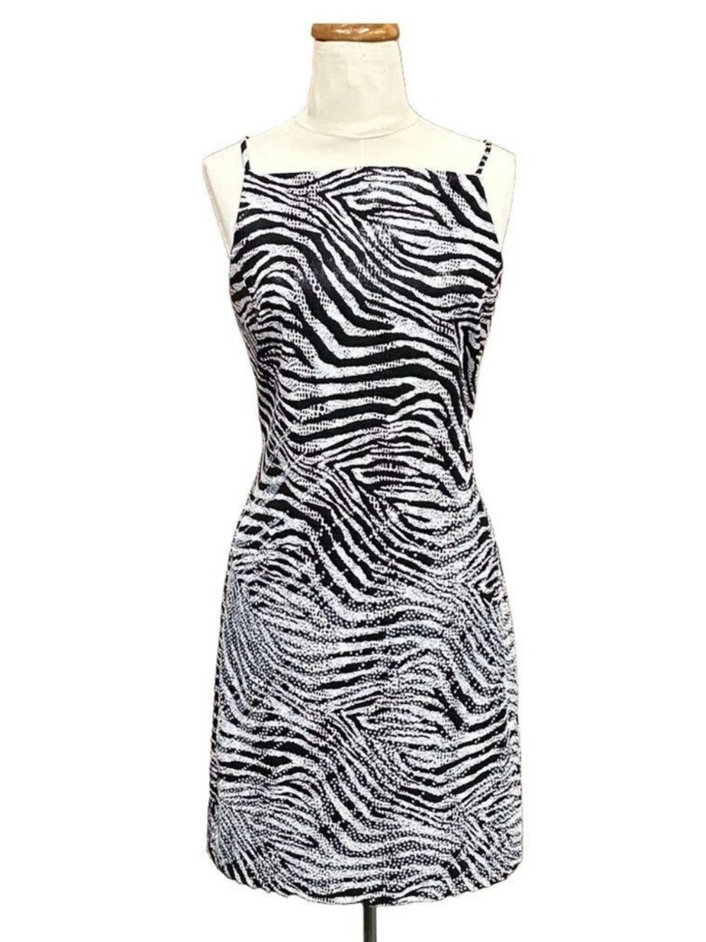 CDC black white zebra print square neck sleeveless dress Size 14